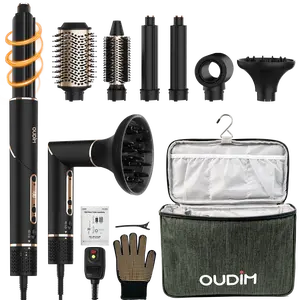 OUDIM 6-in-1 Multi-Functional Hot Air Comb with Interchangeable Brush Heads Negative Ion Hair Dryer Brush and Styler Brushless Motor 110000 RPM High-Speed Rapid Drying with Storage Bag