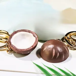 1pc simulated coconut shape pendant keychain, creative miniature coconut shell meat, suitable for couples on vacation, small and cute key bag pendant