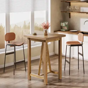 LITTLE TREE Bar Table, 39.4" Tall Counter Height Pub Table for Cocktail Coffee Bistro, Farmhouse Square High Top Desk for Living Room, Dining Room, Kitchen, Small Space