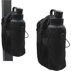 Black Magnetic Water Bottle Holder Crossbody - Waterproof Durable Nylon Gym Bag with Secure Strap, Barbell Attachment for Fitness & Yoga Hydration On-The-Go, Compact Drinkware Accessory for Tumbler Mug Cup, Water Proof
