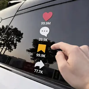 TikTok Style Like Comment Share Sticker – 99M Viral Mirror & Car Decal, Bathroom Mirror Decor, Selfie Prop, Social Media Icon Sticker Vehicle Exterior Decoration