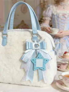 Bowknot keychain pendant, heavy industry bowknot charm, star photo frame small card storage, anime peripheral pain bag charm, suitable for crossbody bags, backpacks, handbags, keychain pendants, multi-functional girl keychain pendant,
