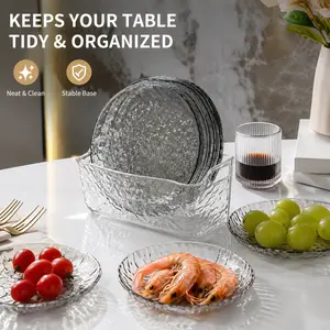 8 Counts Textured Clear Snack Bone Plates with Storage Organizer, for Home Kitchen Serving Fruits, Snacks and Food Residues