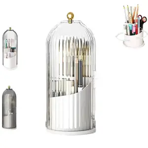 Dustproof Toothbrush Holders with Cover, Rotating Electric Toothbrush and Toothpaste Holder for Bathroom Countertop, 3 Slots Transparent Make up Brushes Organizer for Vanity Toothbrush Brushes Storage Bucket