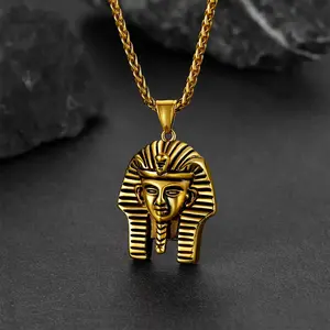 U7 Egyptian Pharaoh Necklace for Men – Ancient Striped Pharaoh King Pendant Necklace with Ankh Jewelry