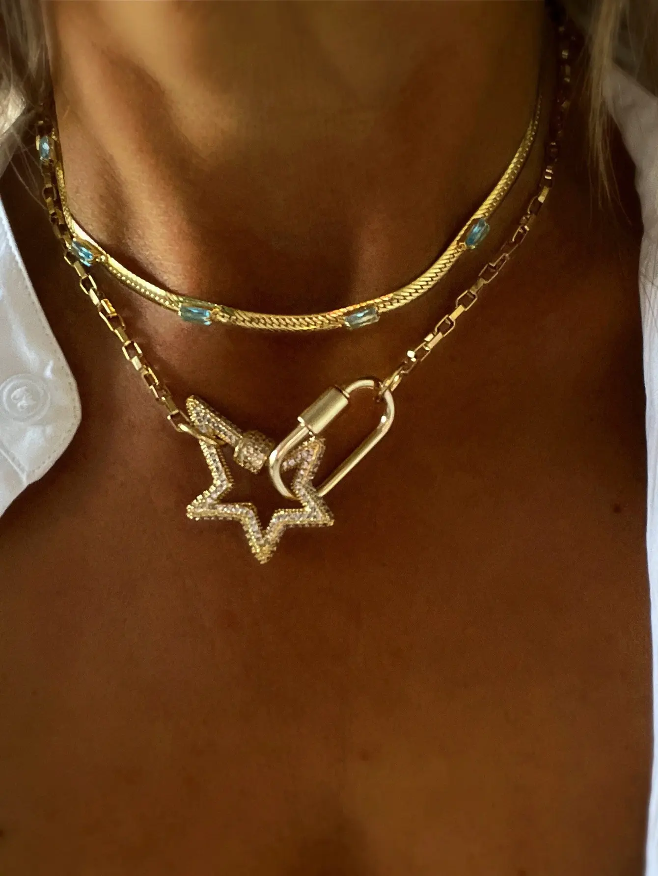 1Pc Starburst necklace, Gold carabiner necklace,Link chain necklace, Screw clasp link chain necklace