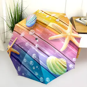 1 PC Automatic Folding Umbrella - Beach Shells Starfish Ocean Decor Pattern, Portable & Foldable Design with 8 Ribs, Merry Christmas Pattern,Casual Outdoor Accessory Halloween and Christmas Birthday Gifts. F002