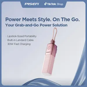 PISEN Power Glam Volt 5000mAh 30W Fast Charging Power Bank 30W Fast Charging Power Bank,Travel Essential Battery Pack,Wires for iPhone17/ 16/15, Samsung Galaxy S23/22, Pixel etc