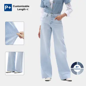 Mid-high Rise Wide Leg Jeans for Women High Stretchy Baggy Jeans BBL Loose Fit Tummy Control Denim Pants All Season Casual Holiday Raw Hem Distressed Pants Womenswear Bottom Comfortable Denim Jeans