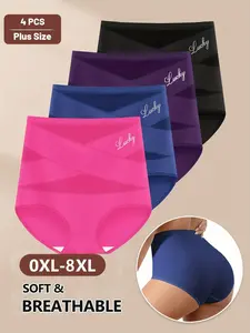 4-Pack Plus Size Women's Briefs, High-Waisted Triangle Panties, Comfortable and Soft, Casual Natural Waist Underwear for All Seasons