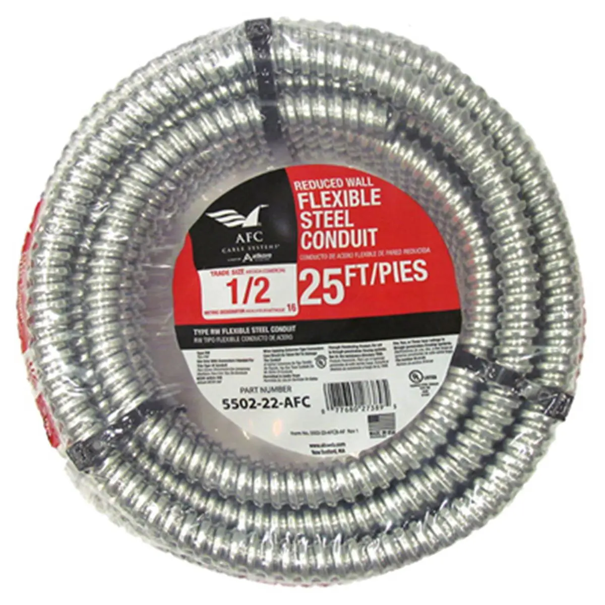 212 MAIN Flexible Coil Reduced Wall Steel Conduit with Coiled Cable, AFC Cable Systems 5502-22-AFC, 0.5 in. x 25 ft. for Wire Fishing