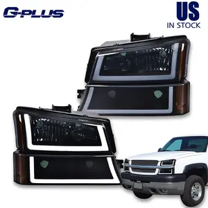 Fit For 03-07 Chevy Silverado Avalanche LED DRL Smoke Amber Headlights LH RH