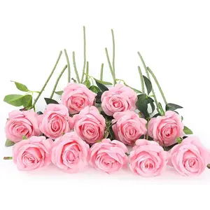 Laelfe 12 PCS Artificial Flowers Pink Roses Fake Silk Flowers Long Stem Artificial Roses for Home Wedding Decorations (Pink) Laelfe