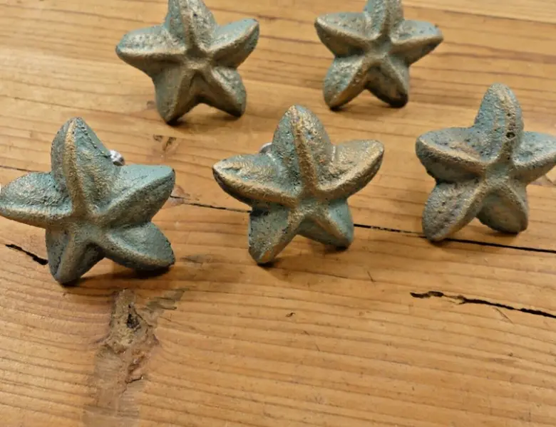 5 CAST IRON STARFISH DRAWER PULLS CABINET CUPBOARD BATHROOM DECOR NAUTICAL KNOB