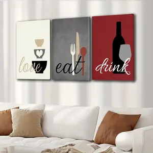 Modern Minimalist Three-Panel Decorative Painting Love Eat Drink Framed Spray Art Living Room Dining Room Wall Art Creative Mural