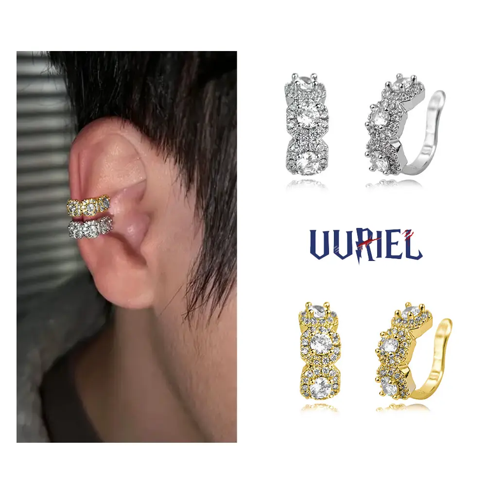 3A+ Cubic Zirconia Hip-Hop Earcuffs - Unisex Clip Earrings, Men's Jewelry, Casual Daily Statement Accessory, Versatile Gift for Men and Women