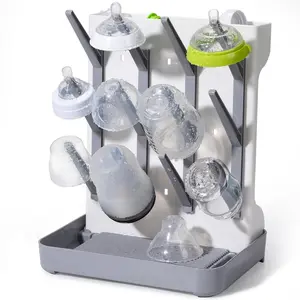 Space-Saving Bottle Drying Rack Organizer, Space Saving Vertical Bottle Drying Rack, Large Countertop Baby Bottle Drying Rack Holder for Baby Bottles and Pump Parts, Gray