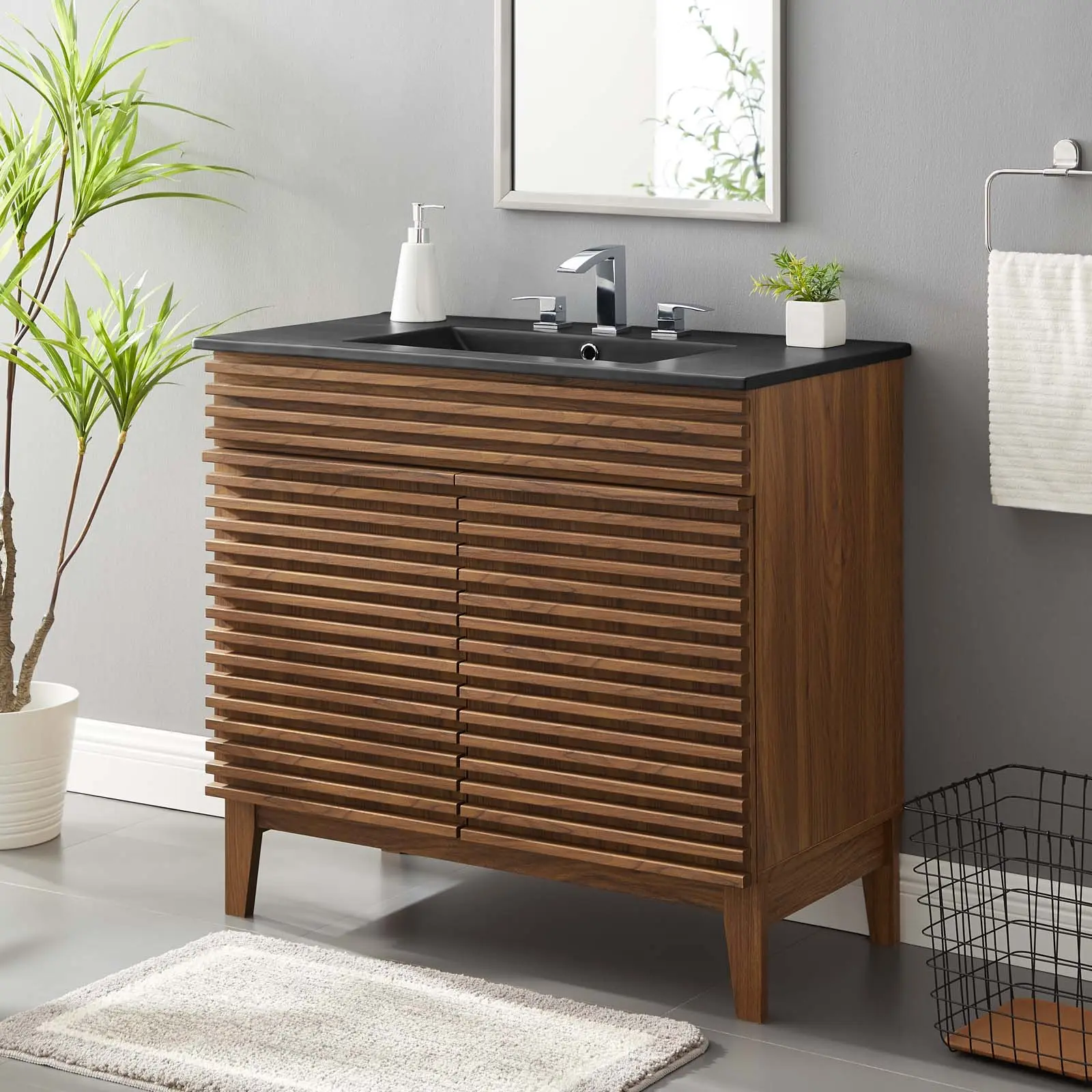 Modway Render 36" Bathroom Vanity in Walnut Black