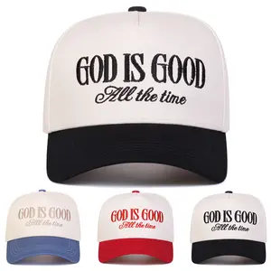 Adjustable Letter GOD IS GOOD Embroidered Two Tone Five-panel Baseball Cap Trucker Hat for Casual Outdoor Use, Unisex Sun Protection