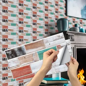 6/12/24/48 PCS FG Retro Tile Stickers Vintage Color Block Wood Grain PVC Crystal Film Self-Adhesive Waterproof Oil-Proof Splashback for Kitchen Bathroom Floor Tile Wood Home Decoration