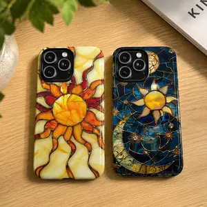 Yellow Sun Stained Glass & Celestial Stars Printed Durable Phone Case for iPhone 17,16,15,14,13,12,11,X,Xs,Xr,8 - Dual-Layer TPU & Polycarbonate Defense, Wireless Charging Ready, High-Quality Fashion Accessory