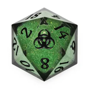 Next-Gen Liquid Core Polyhedral Dice Set Green Resin Flow Effect with Gold Font Premium DND Dice for Plague Elixir RPG Games Crystal Clear Resin Virus Green Core 7 Multi-Sided Dice Set