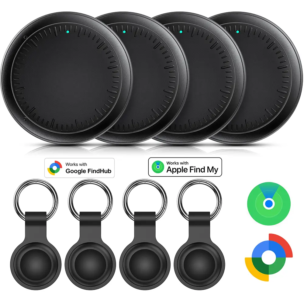 DELUMU 4-Pack Cordless GPS Trackers for iOS / Android Users,IP67 Waterproof Silicone Case Anti-Lost Finders, 80-100db Sound Alerts, Real-Time Worldwide Tracking, Secure Encrypted Connection, Left-Behind Alerts (App Required, Bluetooth Compatible, Cells)