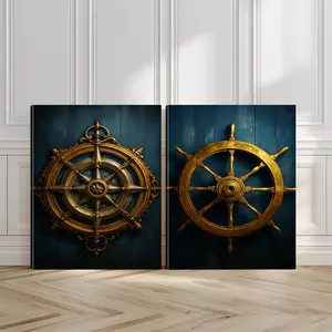 2pcs Nautical Theme Wall Art, Elegant Design Poster, Blue Background Art Prints, Maritime Spirit Home Decor, Modern Wall Paintings, Minimalist Canvas Posters Wall Arts, Decor for Living Room, Restaurant, Kitchen, Bedroom, Housewarming Gift, With Frame
