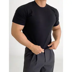 Raw Street Wear Large Size Fitness T-shirt Men's Fashion Classic Solid Color Round Neck Short Sleeve Universal for Couples in All Seasons