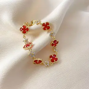 Non-Fading Women's Flower Bracelet, Light Luxury New Zircon Jewelry, Double Sided Minimalist Elegant Bracelet DZSP2261