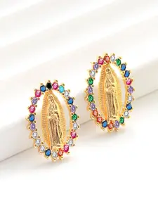 S925 Sterling Silver Our Lady of Guadalupe Earrings Gold Plated Multicolor Zircon Religious Statement Jewelry for Women Fashion Party Gifts Artificial Zircon Earrings