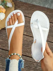 Elegant Women's Flat Shoes with Ankle Strap, Breathable Faux Leather, All-Season Use, Unique Round Toe Design, Fashion Elastic Sandals