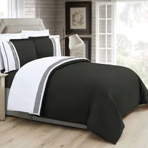Elegant Comfort 3-Piece Greek Embroidered Duvet Cover Set - Soft, Stylish, and Easy-to-Care Bedding Upgrade (No Comforter Included)