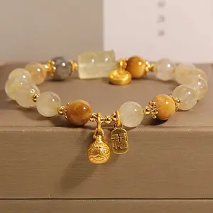 8-10mm Natural Citrine Tiger eye Gem Stone Wealth Porsperity Bracelet with Pi Xiu, Attract Wealth and Good Luck Energy Bracelet,Gift for Women