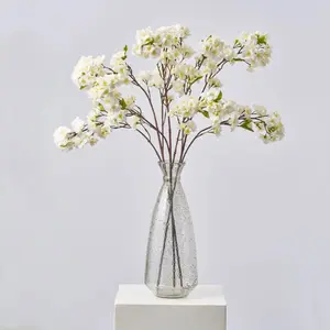 White Faux Cherry Blossom Branch Single Long Stem Floral Spray - 36"