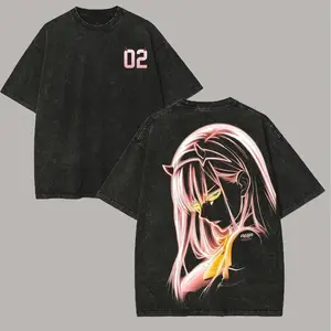 DARLING in the FRANXX Washed T-Shirt New Personalized Clothing All-Season Wear Loose Unisex Street Style Fashionable & Soft