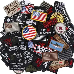 50 Pcs Random Funny Tactical Military Patches Set Tactical Flag Patch Bundle Army Patch Loop and Hook Patches Full Embroidered Appliques for Caps Tactical Vest Jackets Bags Backpacks
