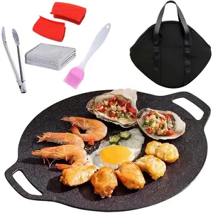 Grill Pan with Nonstick 6-Layer Coating, 13" Round BBQ Griddle with 2PCS Steel Wire Cleaning Cloth, Compatible for Induction, Gas Stove, Electric Cooktop, Indoor or Outdoor Grilling