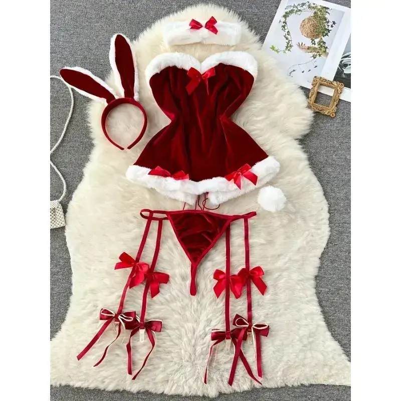 Festive Adult Cosplay Costume - Sexy Christmas Theme Polyester Lingerie with Fuzzy Trim, Bow Details, And Stretch Fabric - Naughty Santa Dress Up Outfit Womenswear Clothes Spandex 【Red】 Festive Adult Cosplay Costume - Sexy Christmas Theme Polyester Lingerie with Fuzzy Trim, Bow Details, And Stretch Fabric - Naughty Santa Dress Up Outfit Womenswear Clothes Spandex 【Red】