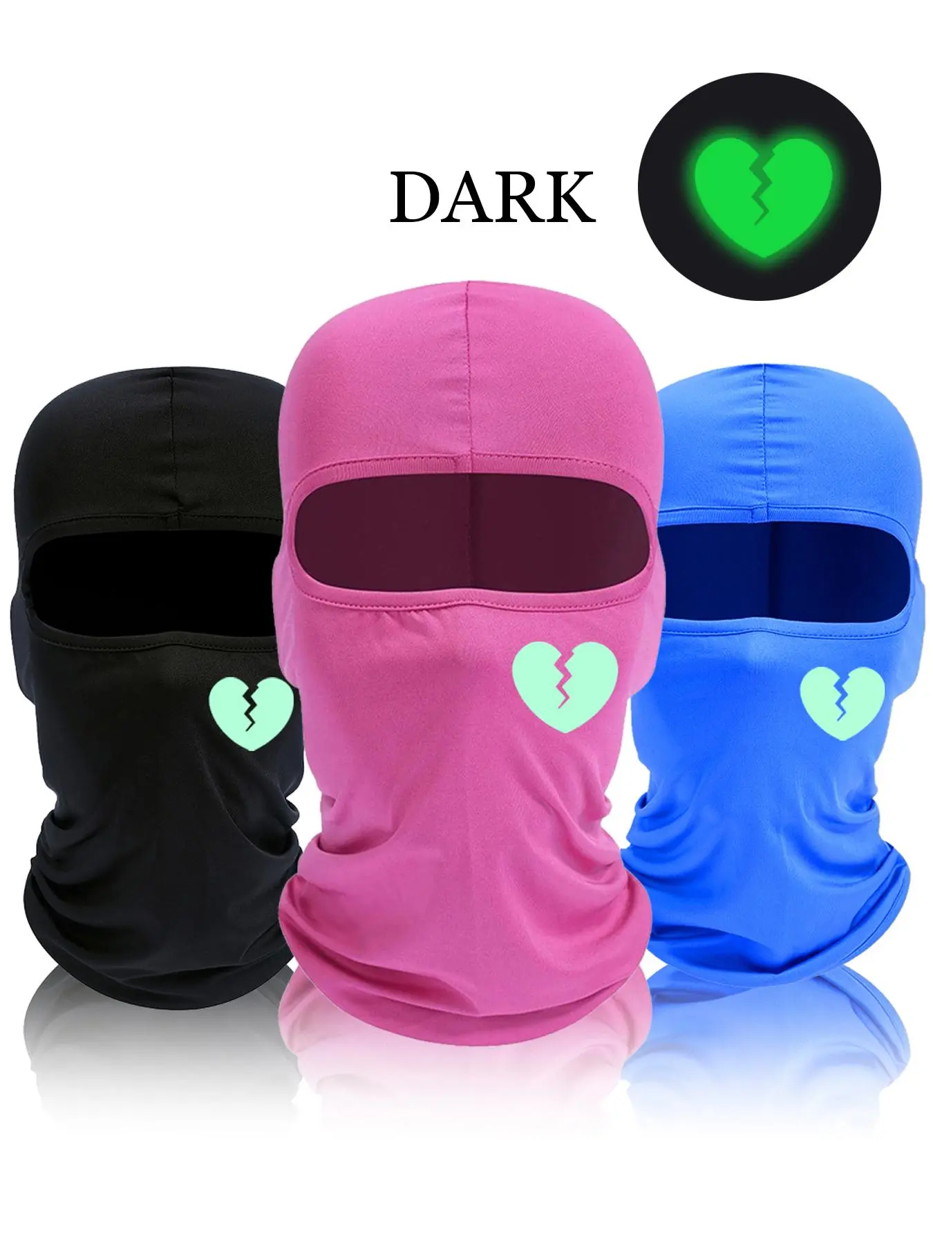 Luminous Heart Printing Ski Mask Balaclava Headwear Face Mask Outdoor Sports Mask for Men Women, Windproof Scarf for Snowboard Motorcycle, All Seasons Sporty Fit