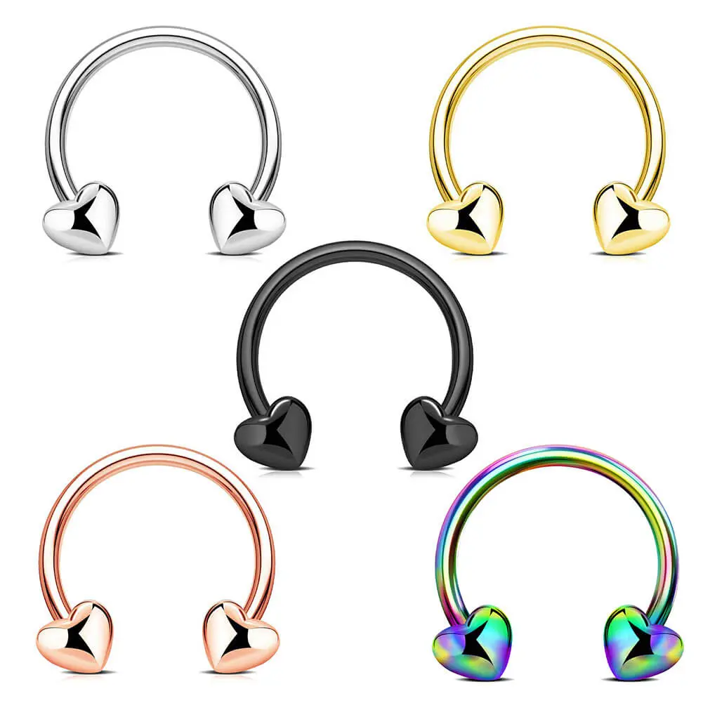 Oufer 16G 8mm Basic Heart-Shape Ends Horseshoe Septum Ring, Body Jewelry Accessory for Helix Cartilage, Conch Piercing Ear & Multi-Piercing Effect Piercing Jewelry