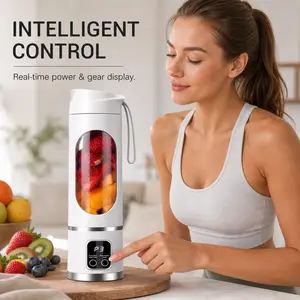 Compact USB Rechargeable Portable Blender and Juicer 450ml Digital Display Stainless Steel Blades Easy Clean for Smoothies Milkshakes Fresh Fruit Drinks Home Office Travel Mini Blender