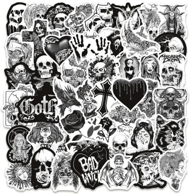 Gothic Series Stickers Set, 100pcs Includes Sticker & Design for Scrapbooking Journals Laptops Water Bottles Cars, Positive Message Gift, Halloween, Premium Skull Stickers, Skull Decal