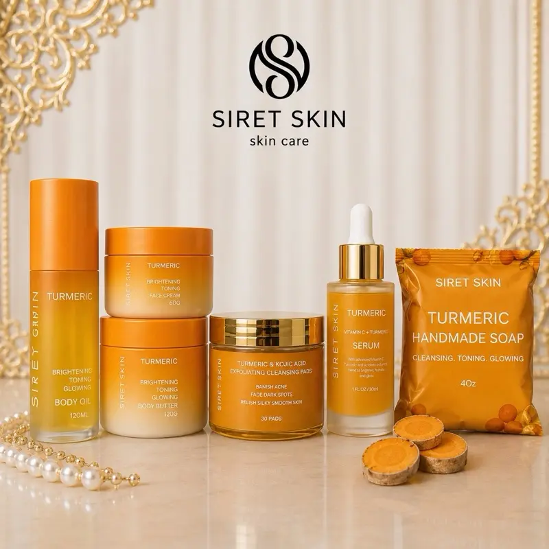 Turmeric Brightening Set | Soap, Face cream,Serum, Body Oil, Face Cream & Kojic Pads (6pcs)