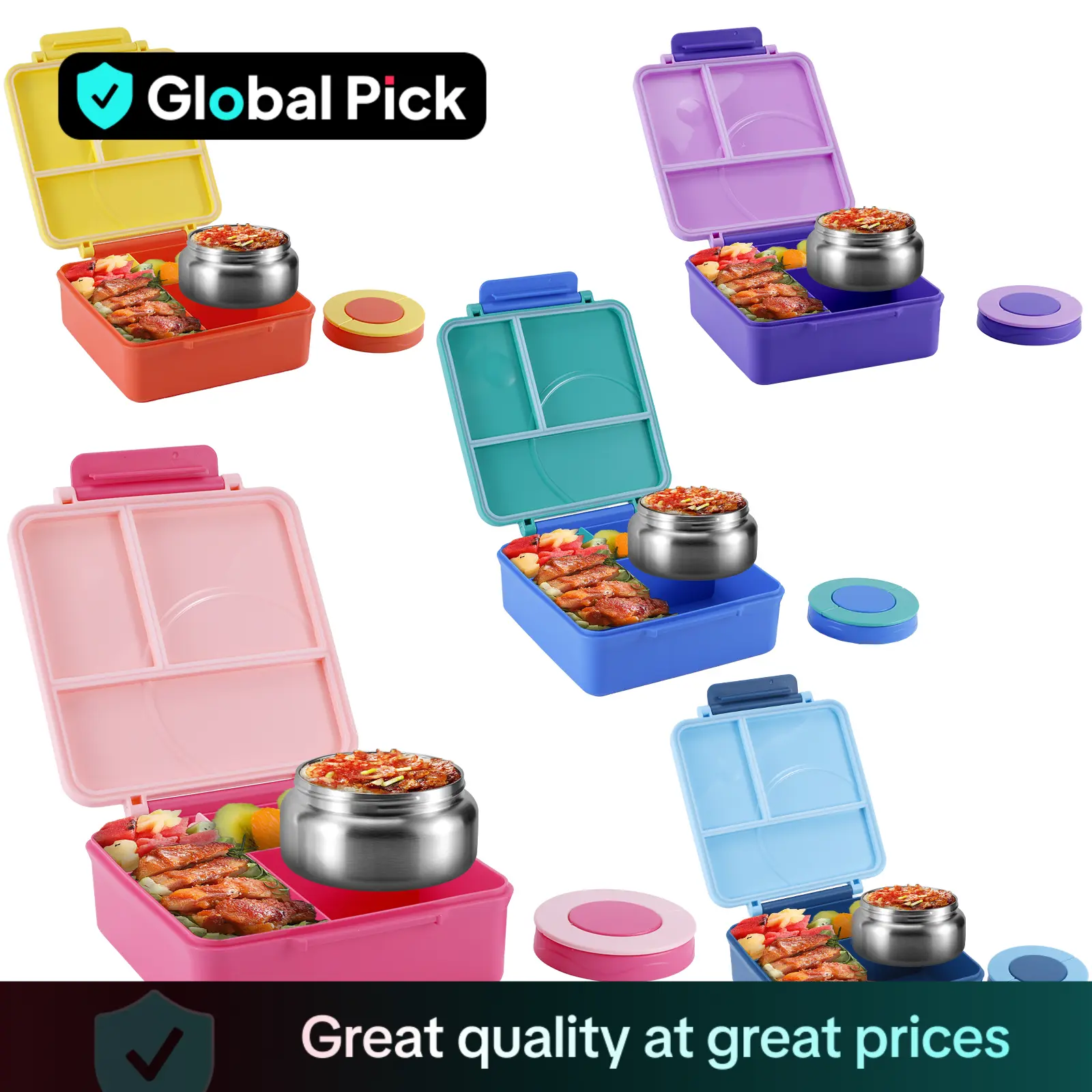 4 Compartment Bento Lunch Box with Soup Thermo, 1 Count Leakproof Lunch Food Container, Portable Lunch Box for Home Office School