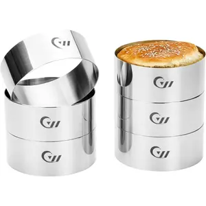 6 count Hamburger Bun Ring Mold, Seamless Thickened 4 inch Nonstick Crumpet Rings Stainless Steel Burger Mould, Cake Rings for Fried Eggs, Pancakes and Cookie for Baking