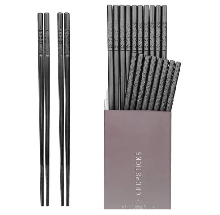 HIWARE 10 Pairs Fiberglass Chopsticks - Reusable Chopsticks Dishwasher Safe, 9 1/2 Inches - Black