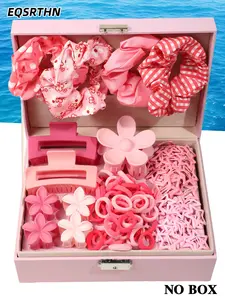 101pcs pink girly hair accessory set (excluding gift box), the overall style is sweet and lovely, the color matching is mainly pink, with love, check and other girlish elements. Suitable for girls' day, valentine's day, birthday, children's day (big child