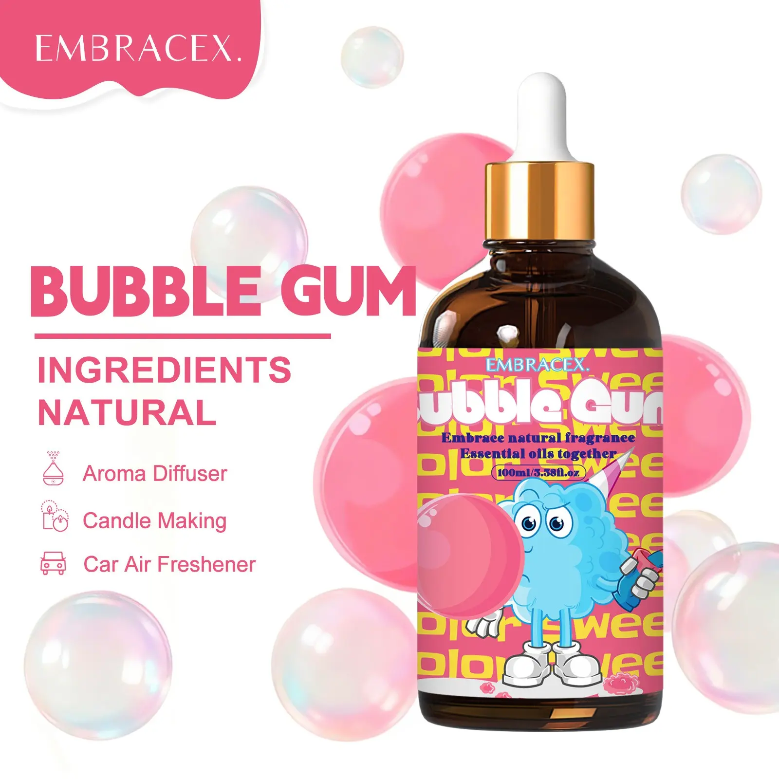 100ML Bubble Gum Essential Oils, Food Grade Fragrance Oil, Humidifier Diffuser, DIY Soap Candle Bath Car Air Freshener