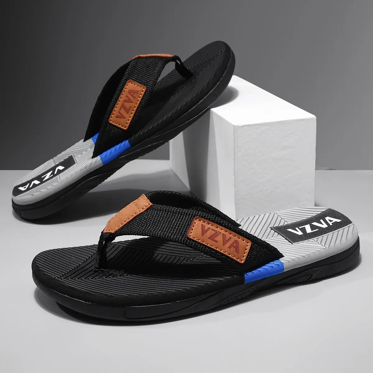 Men's Summer Color-Block Open-Toe Flip-Flops - Soft Webbing Upper, Wear-Resistant Non-Slip Sole, Flexible Strapping Sandals for Travel, Daily Leisure, Color-Block Men's Sandals, Open-Toe Men's Sandals